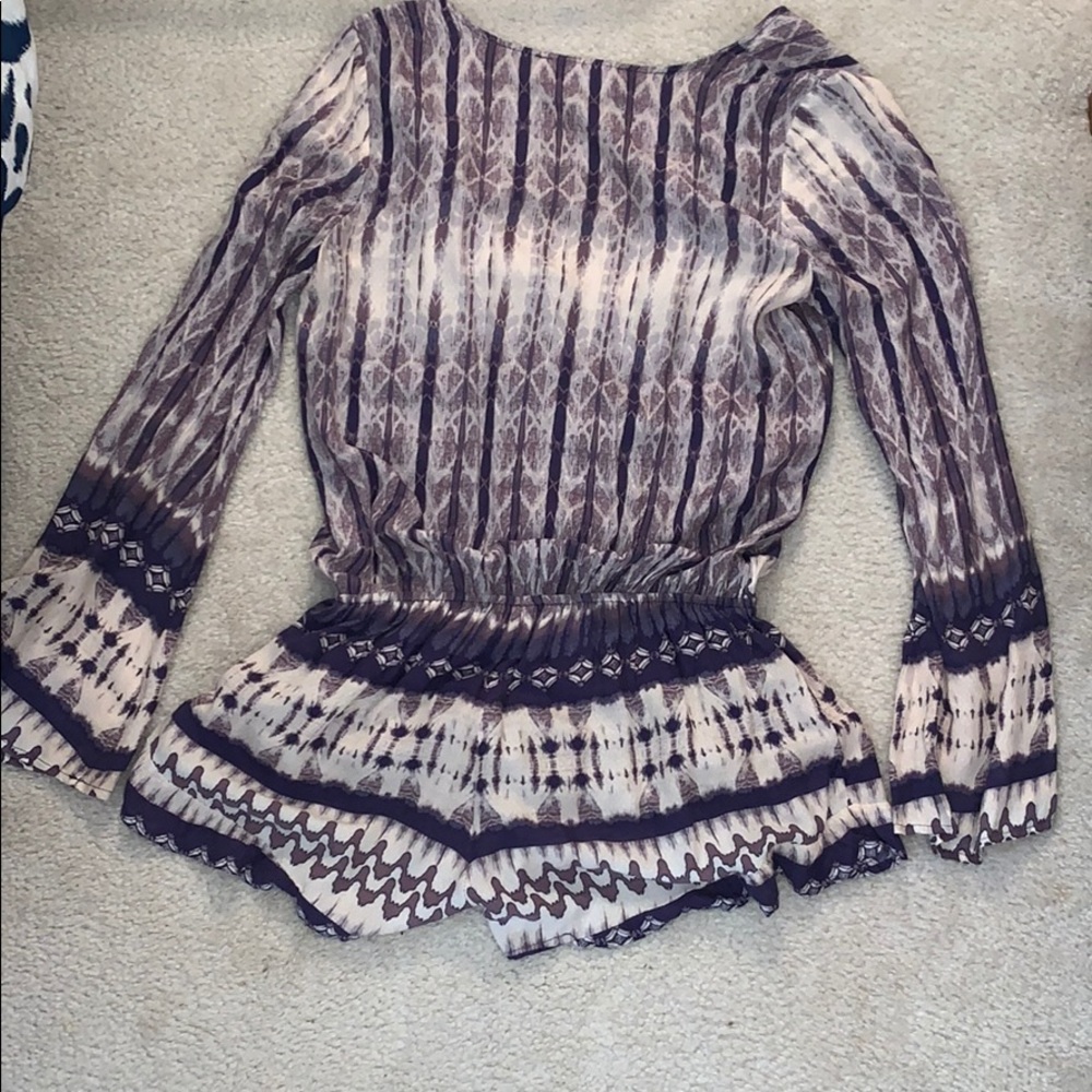 Purple Patterned Deep Cut Romper - image 2